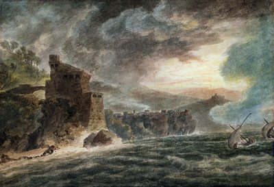 In der Nähe von Cetara, mit Vietri und der Burg von Salerno in der Ferne von John Robert Cozens